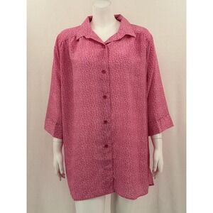 Vintage A Personal Touch Top Womens 1X Pink Sheer Floral Button Up Retro Boho